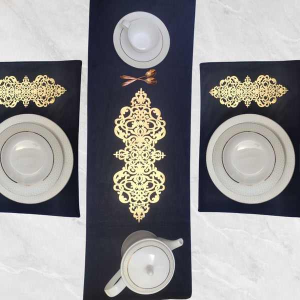 Royal Velvet Table Runner Set - Black