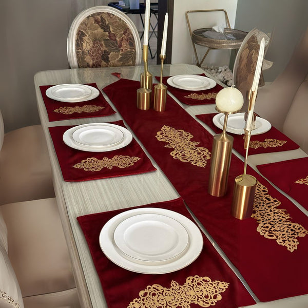 Royal Velvet Table Runner Set - Maroon