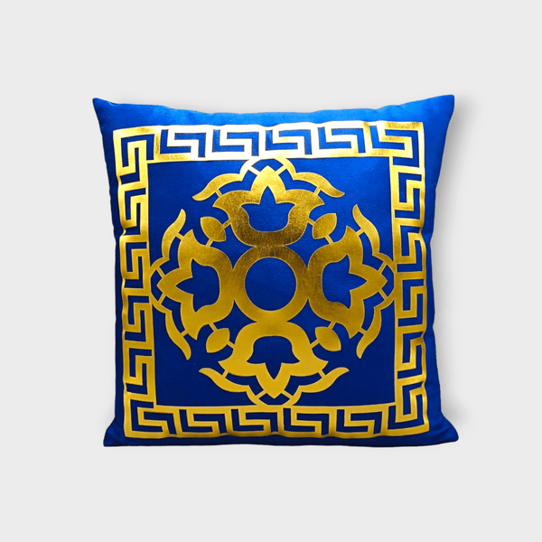 Velvet L.S Motive Cushion Cover  (Blue)