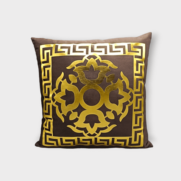 Velvet L.S Motive Cushion Cover (Dark Brown)