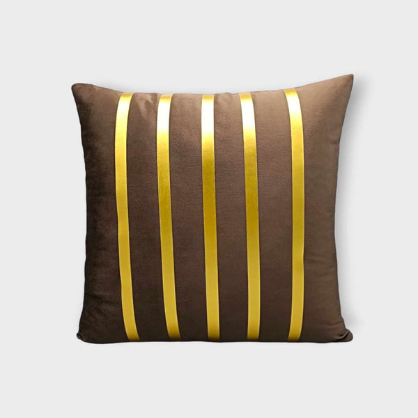 Velvet 5-Line Cushion Cover (Dark Brown)